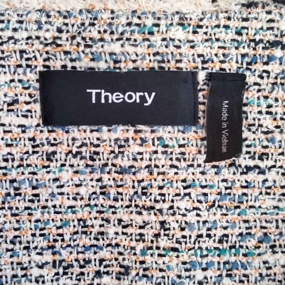 Theory size 4 tweed blazer in tan with flecks of blue and orange - Picture 2 of 6